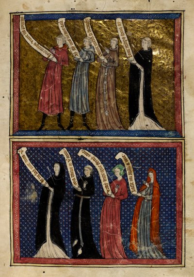 'Le Roman de la Rose'dan Aşk Tanrısı tarafından yaralanan kadın ve erkekler by Unknown artist