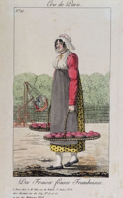 Çilek ve ahududu tüccarı - “” Cris de Paris”” deb. 19. yüzyıl by Unknown artist