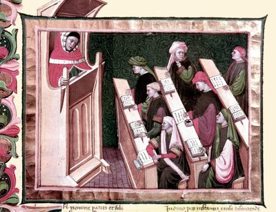 Orta Çağ: Bir üniversitede öğretim. 15. yüzyılın başlarından kalma el yazması. Biblioteca Nazionale Centrale de Floransa. by Unknown artist