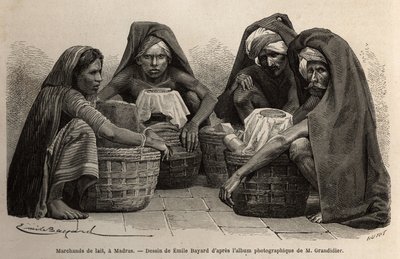 Süt tüccarları, Madras sokaklarında (bugünkü Chennai, Tamil Nadu). D