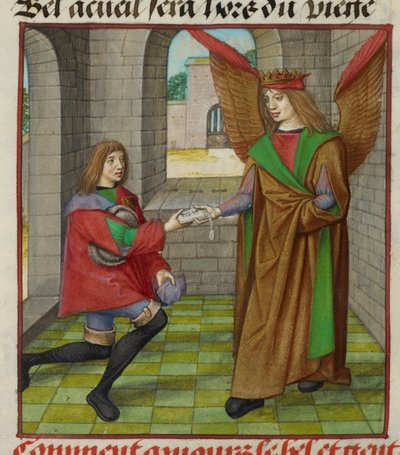 Minyatür Amour (Aşk), 'Le Roman de la Rose'dan bir haberciye mektup verirken by Unknown artist