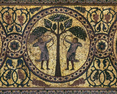 Kraliyet avı mozaiği (yakın plan), Çeşme Odası, 1165-67 by Unknown