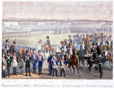 Napolyon Bonapart, 1805'te Montechiaro'daki İtalyan ve Polonyalı milisleri inceledi. 1845'ten kalma gravür by Unknown artist