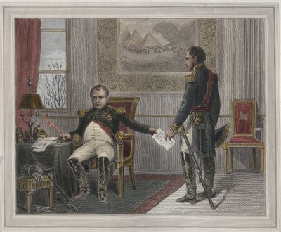 Napolyon 1814 tahttan çekilmesini imzalarken - Napolyon Bonapart (1769-1821), ilk tahttan çekilmesi sırasında Fontainebleau