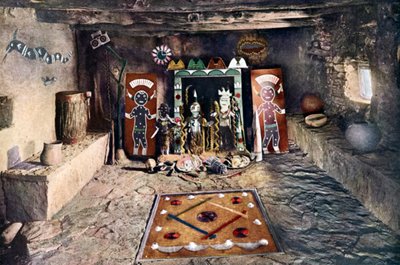 Bir Hopi evindeki Powamu topluluğunun Kızılderili sunak odası, Büyük Kanyon, Arizona by Unknown artist