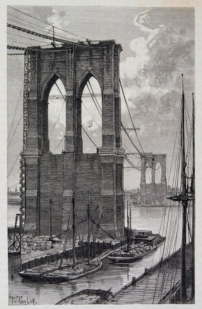 New York: Brooklyn Köprüsü yapım aşamasında - “Dünya Turu”nda, 2. dönem 1881 by Unknown artist