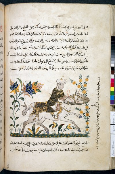 Nihāyat al-suʾl wa-al-umnīyah fī taʿlīm al-furūsīyah, MS 18866, f.122v, c.1371 ekleyin (kağıt üzerinde mürekkep ve pigment) by Unknown artist