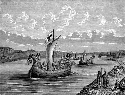 Norman bir nehre gemi - gravür by Unknown artist