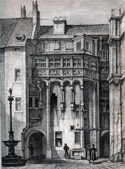 Nurnberger Rathaus - Nürnberg belediye binasının avlusu - 1867 civarında gravür by Unknown artist