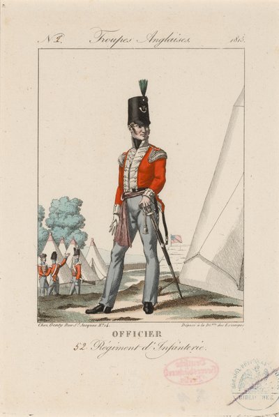 Memur 52 Alay d'Infanterie', c.1815 (renkli gravür) by Unknown artist