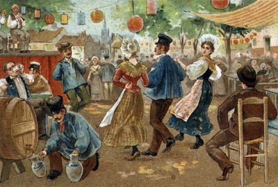 Flanders bölgesinde kutlanan eski bir gelenek: Flaman Fuarı. 19. yüzyılın sonlarında kromolitografi. by Unknown artist