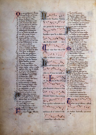 Gervais de Bus'ın “” Le roman de Fauvel” den şarkı, şarkı sözü ve müzik Minyatür sayfası by Unknown artist