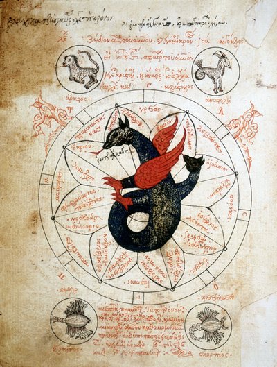 "Astroloji Tabletleri ve Kabalistik" el yazmasının sayfası, 14. yüzyılın astroloji incelemesi. by Unknown artist