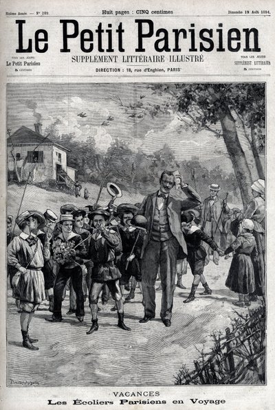 Kırsal bir gezide Paris okul tatilleri. “” Le Parisien” de gravür by Unknown artist