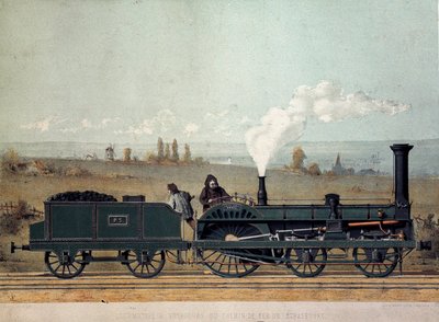 Strasbourg Demiryolunun yolcu lokomotifi ve kömür vagonu (Crampton sistemi) by Unknown artist