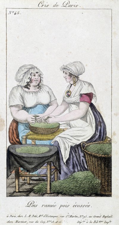 Bezelye tüccarları: bezelye döken iki kadın. “” Sıra bezelye, İskoç bezelye” - “” Cris de Paris” de”, deb. 19. yüzyıl by Unknown artist