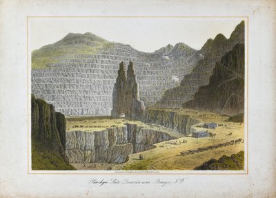 Penrhyn Kayrak Taş Ocakları, Bangor yakınları, Kuzey Galler (kağıt üzerine elle renklendirilmiş taş baskı) by Unknown artist