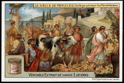 Perikles yüzyılı (MÖ 495-429): Panathenees sırasında kortej - Liebig kromolitografisi by Unknown artist