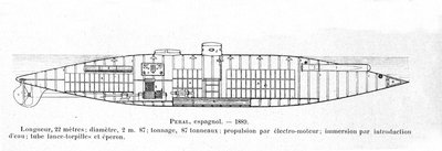 1884 yılında Isaac Peral (1851-1895) tarafından tasarlanan İspanyol denizaltısı (denizaltı) Peral