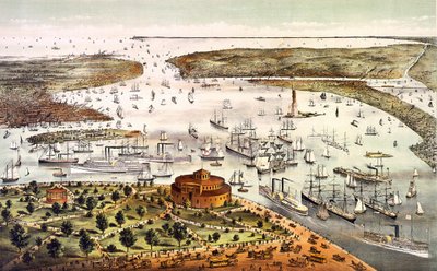 New York Limanı; hava görünümü. Gravür v. 1892. by Unknown artist