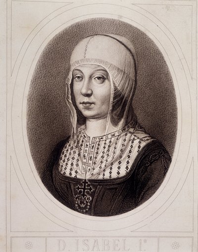 Isabelle 1 Katolik veya Kastilya madalyonunda portre - gravür by Unknown artist