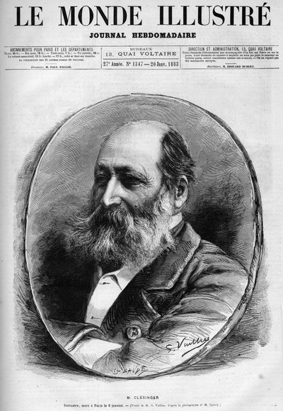 Auguste Clesinger (1814-1883), Fransız heykeltıraş ve ressamın portresi. Gravür “Le Monde şanlı” 1883. Özel koleksiyon. by Unknown artist