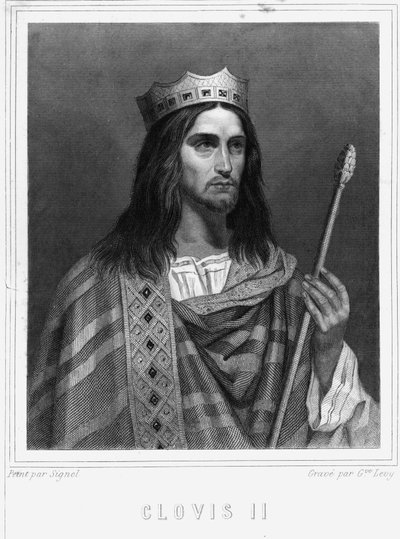 Clovis II (? - 657), Neustria, Burgundy ve Austrasie Kralı - Lavallée tarafından “” Histoire des Français” de, gravür, sd. by Unknown artist