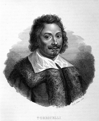 Evangelista Torricelli veya Toricelli (1608 - 1647), İtalyan fizikçi portresi. 19. yüzyılın İtalyan gravürü by Unknown artist