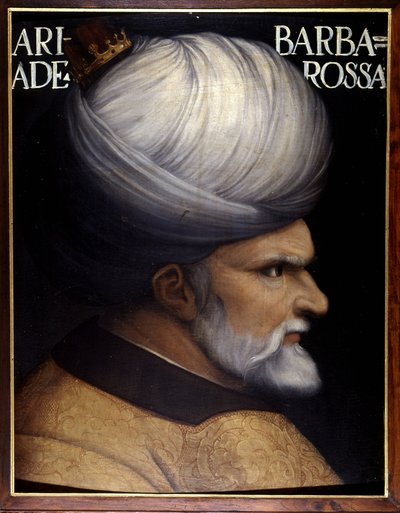 Cezayir Naipliği'nin kardeşi ile birlikte kurucusu olan Khayr Al-Din Barberousse'nin (1476 -1546) portresi, Osmanlı padişahının vasalı ve Charles V. 16. yüzyıl resmine karşı Fransa'nın müttefikiydi. Uffizi Müzesi, Floransa. by Unknown artist