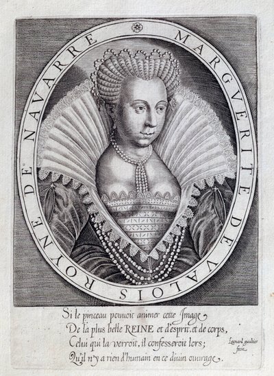 Kraliçe Margot olarak bilinen Marguerite de Valois'in (1553 - 1615) portresi. 16. yüzyılın gravürü. Pau, Musee Du Şatosu by Unknown artist