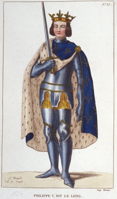 Uzun Philip V portresi (1294 - 1322), 1830 Fransa Kralı gravürü by Unknown artist