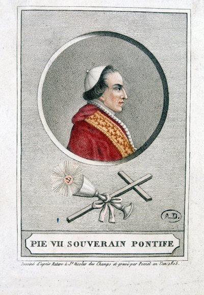 Madalyon içinde Pius VII (1742 - 1823) portresi - gravür by Unknown artist