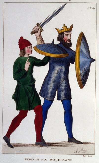 Aquitaine Kralı II. Pepin'in (823 - 864) portresi. 1830'dan bir gravür. by Unknown artist