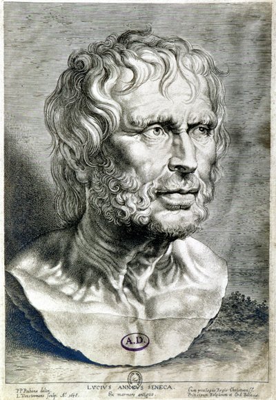 Seneque portresi (Lucius Annaeus Seneca, 4 BC-65 AD), Stoician okulunun filozofu, oyun yazarı ve Romalı bir devlet adamı - Gravür 1638 - Coll Maciet, Dekoratif Sanatlar Kütüphanesi, Paris by Unknown artist