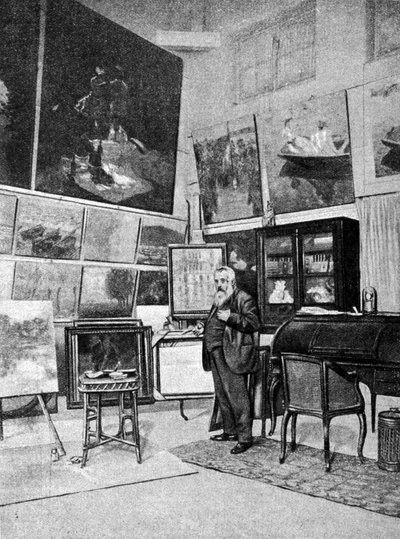 Ressam Claude Monet'nin (1840 - 1926) stüdyosunda portresi. by Unknown artist