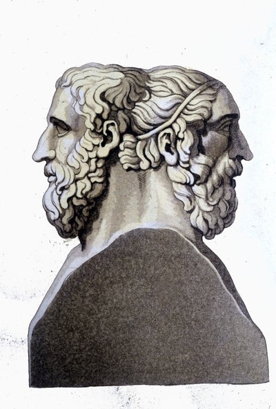 Homeros (MÖ 9. yüzyıl) ve Archiloque (MÖ 712 - MÖ 648), Yunan şairlerinin portreleri. by Unknown artist