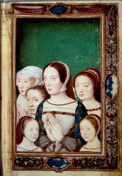 François I ve iki karısının kızlarının portreleri. Kızlar: Louise (1515 - 1517). Charlotte (1516 - 1524), Madeleine (1520-1537), Marguerite (1523-1574). Fransa Claude (1499-1524) ve Habsburg Eleonore (1498-1558). Ho