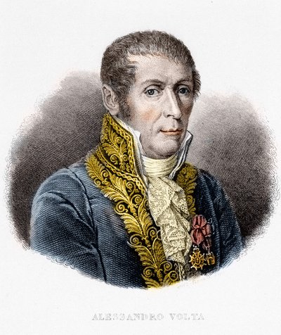 Portre de Alessandro (İskenderiye) Volta (1745 - 1827). İtalyan fizikçi, elektrik pilinin mucidi. 19. yüzyıl gravürü by Unknown artist