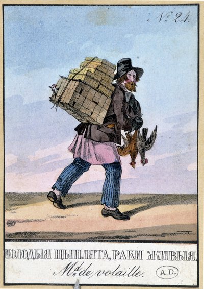 Kümes hayvanları satıcısı - 19. yüzyılın gravürü by Unknown artist