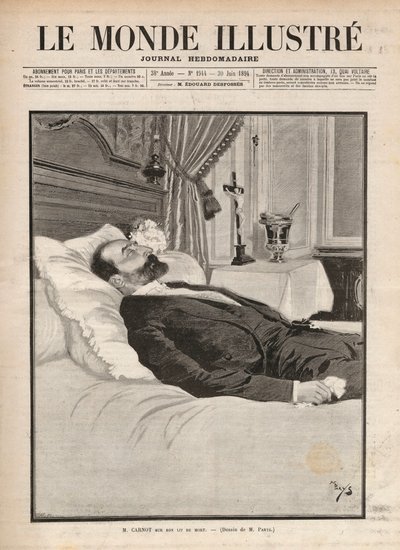 Cumhuriyet Cumhurbaşkanı Sadi Carnot (1837-1894) ölüm döşeğinde, sendika ve anarşist ajitasyon bağlamında, 24 Haziran