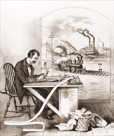 Yüzyılın İlerlemesi (19. yüzyıl): Mors Telgrafı, Şafak Gemisi, Tren vb. 19. Yüzyılın gravürü. by Unknown artist