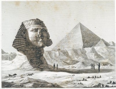 Giza Piramitleri: Güneydoğudan alınan Sfenks ve Büyük Piramit