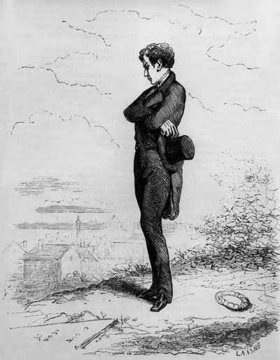 Rastignac yalnız kalır, mezarlığa doğru birkaç adım atar. by Unknown artist