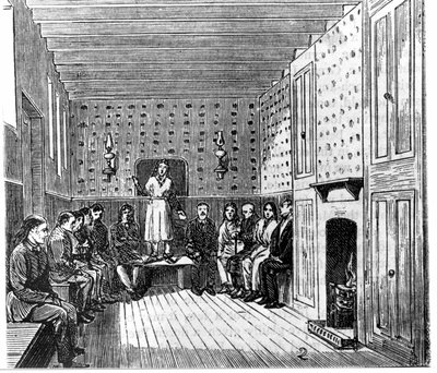 Amerikan çalkalayıcılarının dini toplantısı. 19. yüzyıl gravürü. by Unknown artist