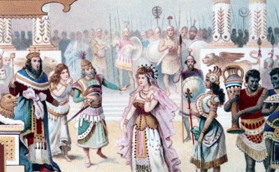Karl Goldmark (1830 - 1915) tarafından bestelenen opera “Saba Kraliçesi”nin I. Perdesinin 1. Sahnesinin temsili. 19. yüzyılın kromolitografı. by Unknown artist