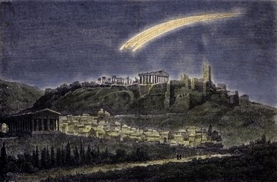 1878'de Atina kasabasının üzerinde bir kuyruklu yıldızın temsili. by Unknown artist
