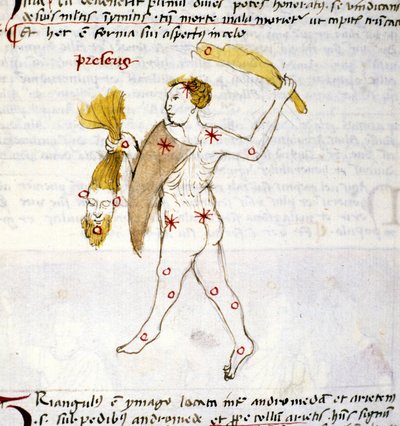 Bouvier (Botes) takımyıldızının temsili Avcı Botes, Berenices'in saçını elinde tutar. Biasino da Parma (Blaise de Parma) (1425-1457) tarafından "Astronomica" dan minyatür by Unknown artist