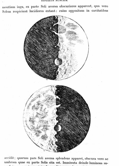 Ayın temsili. Galileo Galilei (Celile) tarafından "" Sidereus nuncius""tan (veya ""göksel haberci") alınan plaka by Unknown artist