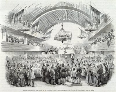 1848 Devrimi: Kardeşlik Salonu, Rue Martel, Başkan, odadaki Komiser'in girişindeki oturmayı erteledi by Unknown artist