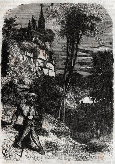 Rodomont, Isabella ve Eski Münzevi - 1851, Ariosto olarak bilinen Ludovico Ariosto tarafından “Öfkeli Roland” (Orlando furioso) (16. yüzyıl) dan gravür - Tressan Kontu tarafından İtalyancadan çevrilmiş ve Gustave Harvard tarafından yayınlanmış 1851 by Unknown artist